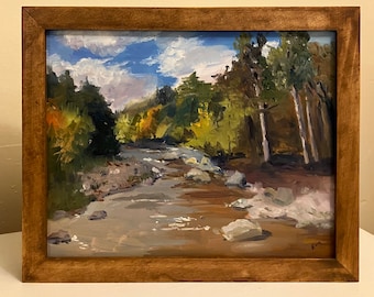 Rock River in the Fall, Vermont, Oil painting, framed