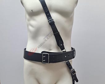 Cinturón Sam Browne de piel auténtica: estilo militar británico, correa de hombro ajustable