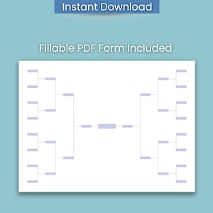 Puede incluir: Una plantilla de corchetes blanca con un contorno azul claro y líneas punteadas, sobre un fondo azul claro. El texto "Descarga instantánea" y "Formulario PDF rellenable incluido" están en la parte superior.