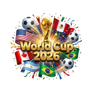 FIFA World Cup 2026 PNG, Soccer Trophy Transparent Clipart, International Flags, Digital Download image 1
