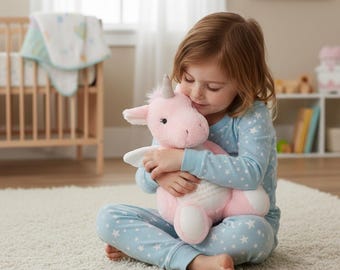 Peluche licorne personnalisée avec citation biblique et ailes blanches pour cadeau d'anniversaire