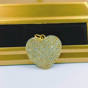 14K Yellow Gold Designer Heart Charm diamond Heart Charm, Beautiful Diamond Heart Pendant, Handmade Pendant Jewelry Gift For Her