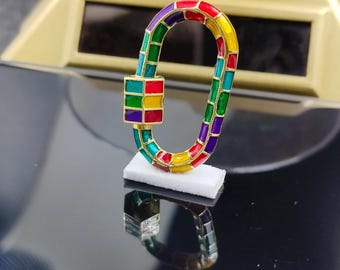 Cierre de mosquetón esmaltado en plata de ley hecho a mano, joya ovalada colorida