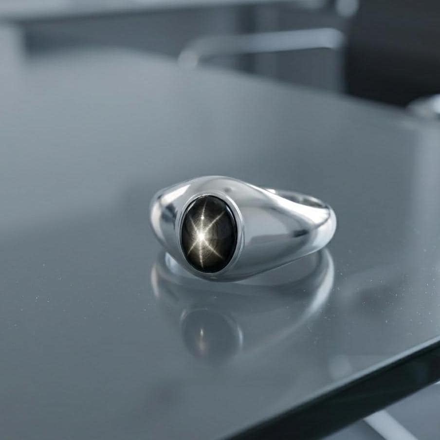 ハンドメイド ブラック スター サファイア リング、925 シルバー