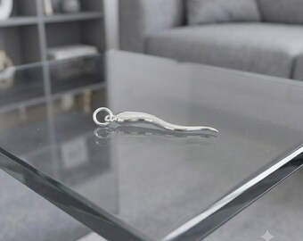 Sterling Silver Italian Horn Pendant Necklace: Handmade Good Luck Charm