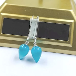 Teardrop Aquamarine Dangle Earrings: Sterling Silver March Birthstone