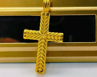 Handmade Chevron Cross Pendant: 14k Gold Fill & Sterling Silver