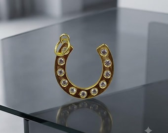 14K massief gouden hoefijzervormige diamanten hanger, handgemaakte sieraden