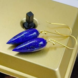 GOLD Long Acron Lapis Lazuli Earrings, Long Earrings, 925 Sterling Silver, Royal Blue Earrings, September Birthstone Earrings, Gift For Her