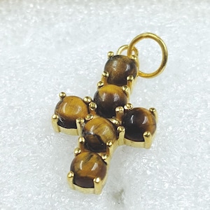 14K Gold Fill Natural Tiger Eye Cross Pendant, Handmade Holy Cross Gold Pendant For Women, Gift For Her, Tiger Eye Cross Pendant, Gift