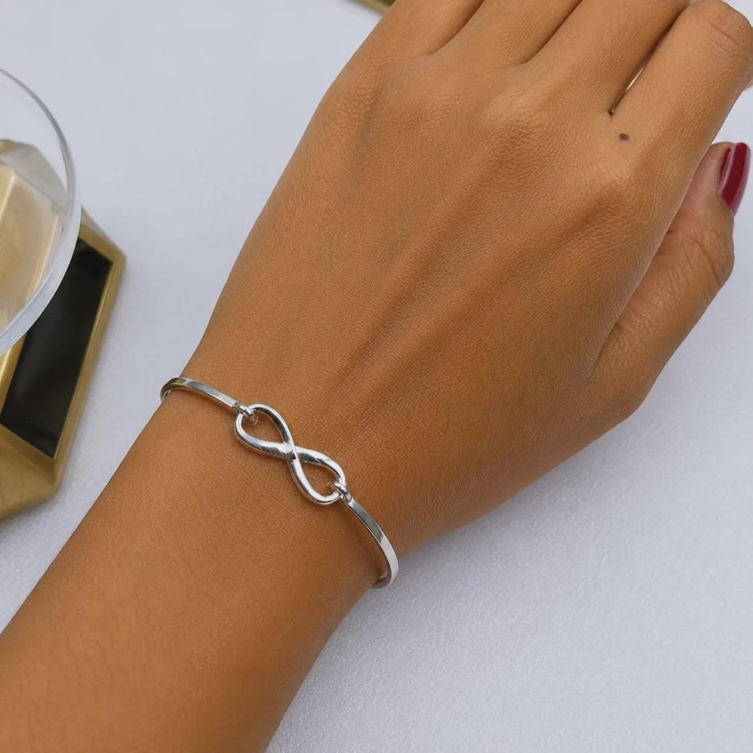 Sterling Silver Infinity Bangle Bracelet, Handmade Charm Bracelet