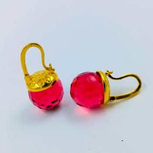 Red Crystal Earrings, Ruby Earrings Dangle, Garnet Drop Earrings, Faceted Crystal, Gold Lever Back, July Birthstone Jewelry