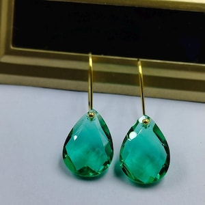Gold Filled Colombian Emerald Teardrop Earrings, Statement Earrings, Emerald Jewelry Gift For Her, October Birthstone, Emerald Jewelry
