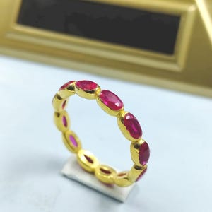 Oval Cut Ruby Full Eternity Wedding Band Art Deco Ruby Eternity Engagement Band 925 Sterling Silver Stacking Band Anniversary Gift For Women
