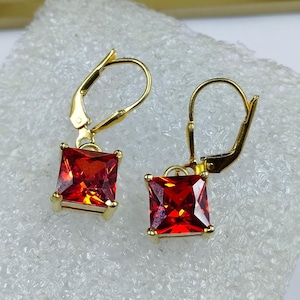 Garnet Lever Back Earrings, Dangle Earrings, Square Cut Garnet Earrings, January Birthstone Gift, 925 Sterling Silver, Women Delicate Gift