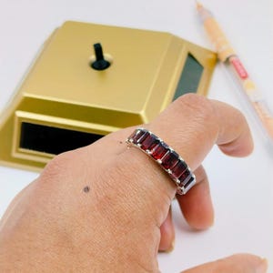 Genuine Red Garnet Engagement Ring, 14K Yellow Gold Plated Garnet Eternity Band For Women, January Birthstone, Stacking Band, Gift For Her