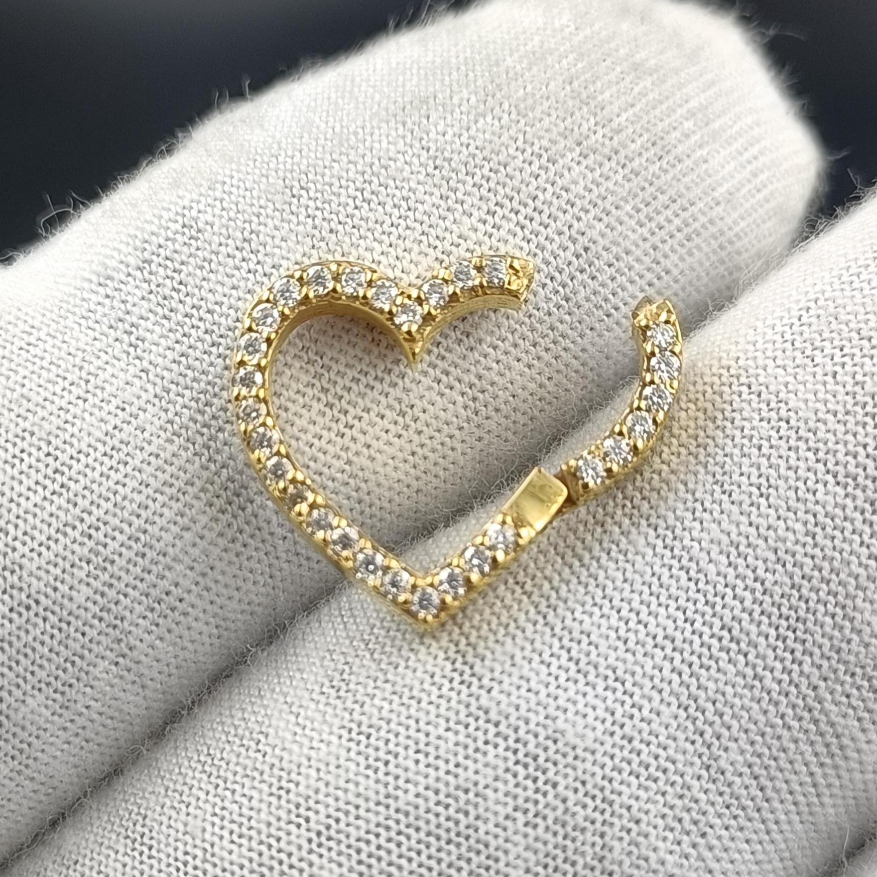 CZ Heart Carabiner Clasp, Gold Filled Pendant Enhancer, Sterling