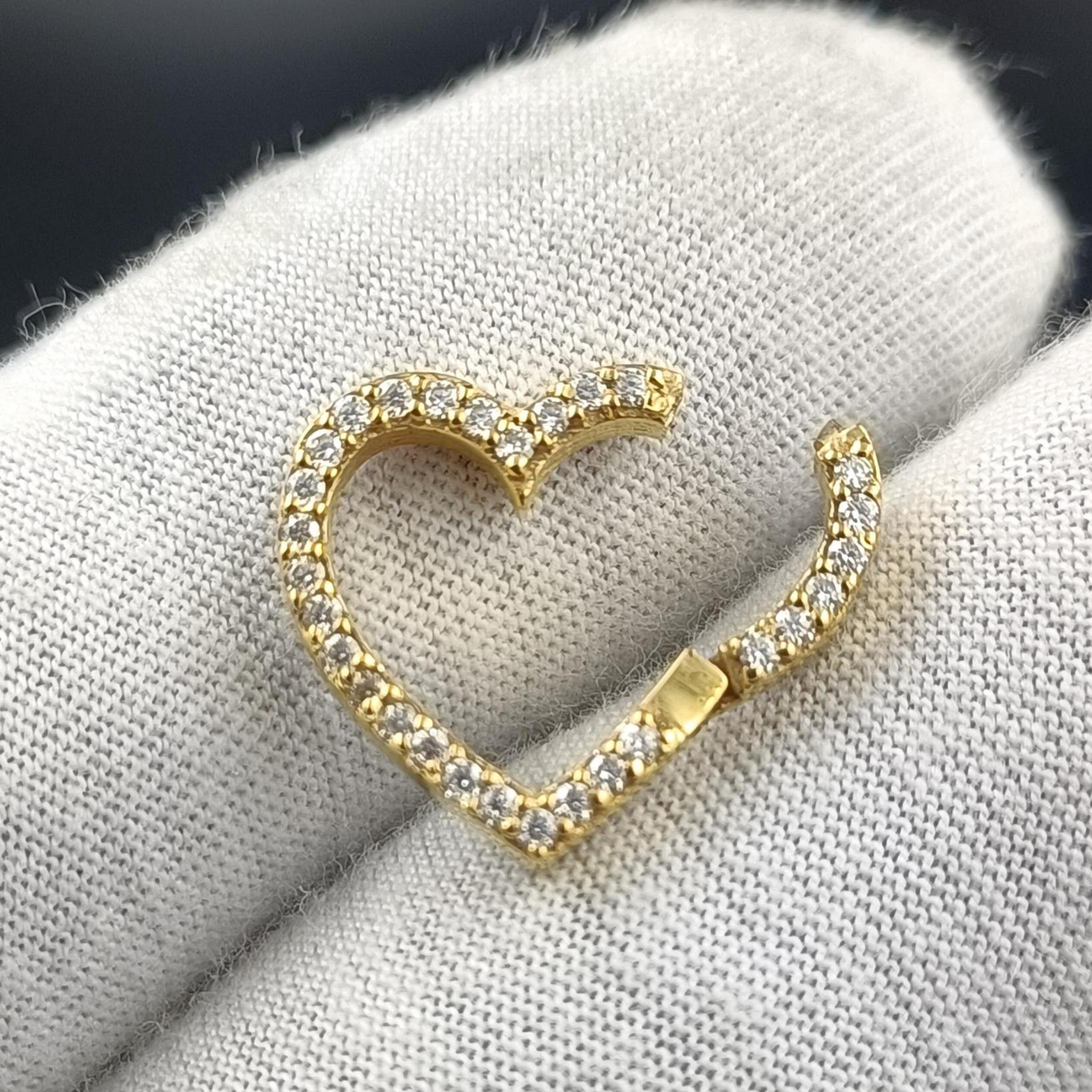CZ Heart Carabiner Clasp, Gold Filled Pendant Enhancer, Sterling