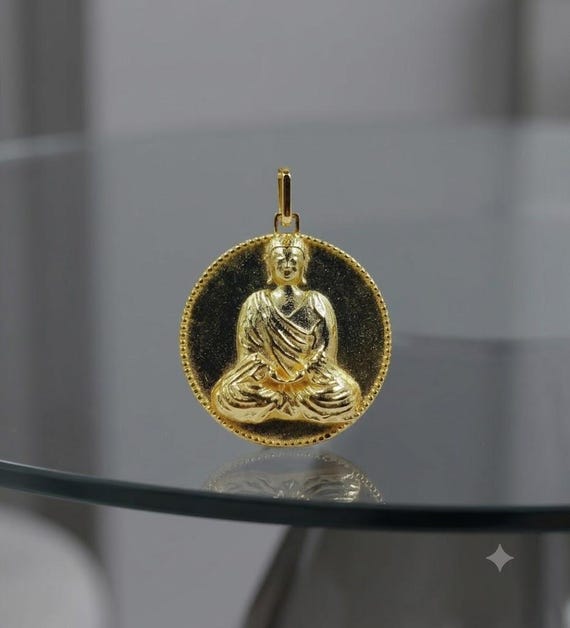 14K Gold Buddha Necklace: Jade Pendant, Sterling Silver Disc