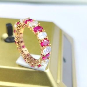 Ruby Eternity Band For Her Art Deco Full Infinity Band Oval Cut Moonstone Eternity Wedding Band Cluster Moonstone Engagement Band Ring