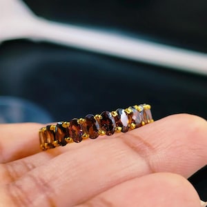 Raspberry Rhodolite Garnet Eternity Band Ring Women Rose Gold Infinity Band Vintage Garnet Art Deco Wedding Band Unique Anniversary Gift