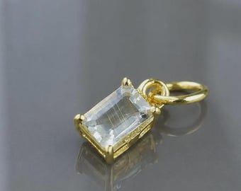 Aquamarine Baguette Charm, 18k Gold Fill Pendant, March Birthstone