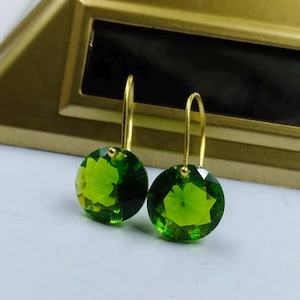 14K Gold Round Peridot Earrings, Statement Earrings, Minimalist August Birthstone Earrings, Peridot Jewelry Gift For Her, Christmas Gift.