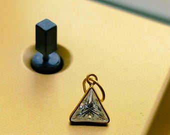 Triangle Moissanite Pendant Necklace, 18k Gold Bezel Setting