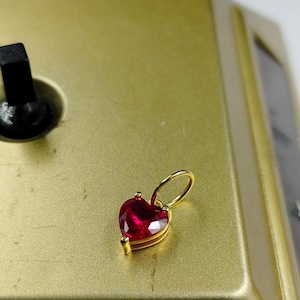 14k solid gold/Ruby charm pendant/Heart shape ruby charm/Minimal handmade gold pendant/July birthstone/Anniversary charm gift/Gift for her