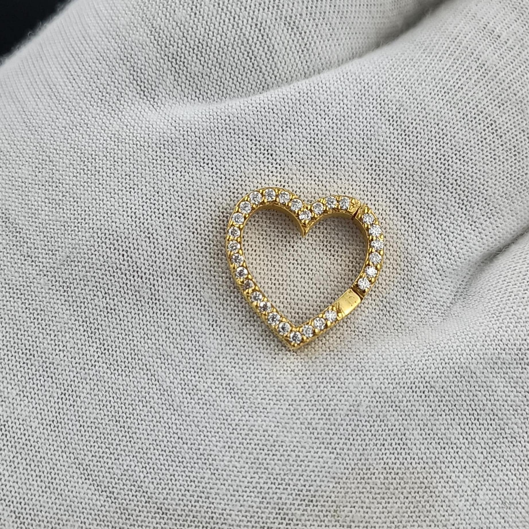 CZ Heart Carabiner Clasp, Gold Filled Pendant Enhancer, Sterling