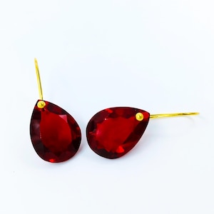 Gold Small Pear Red Ruby Earrings, Ruby Drop Earrings, 925 silver July Birthstone Earrings, Bridal Jewelry, Ruby Jewelry Gift For Her