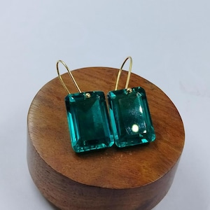 14K Gold Paraiba Tourmaline Drop Earrings: Rectangle Dangle Jewelry