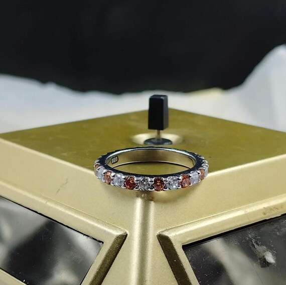 Bague Ancienne Argent Massif 925 Jonc Alliance Pierre Orange - Taille 53