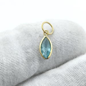 14k Solid Gold Blue Topaz Charm, Natural Blue Topaz Charm, Gold Charm Pendant, Charm Necklace, Handmade Gold Charm, September Birthstone