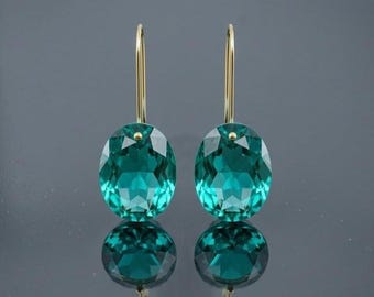 Boucles d'oreilles or Paraiba tourmaline, argent sterling 925, pierre verte