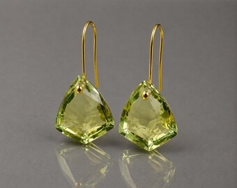 Gold Kite Lemon Quartz Earrings, Sterling Silver, February Birthstone