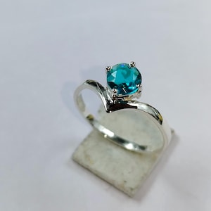 London Blue Topaz Ring: Sterling Silver Solitaire, Round Cut