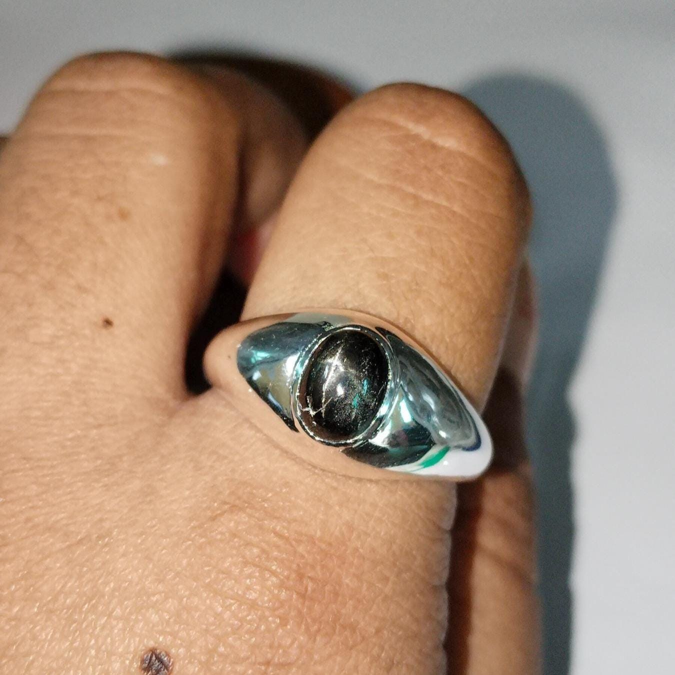 ハンドメイド ブラック スター サファイア リング、925 シルバー