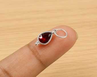 18K Gold Pear Garnet Pendant, Minimalist January Birthstone Charm