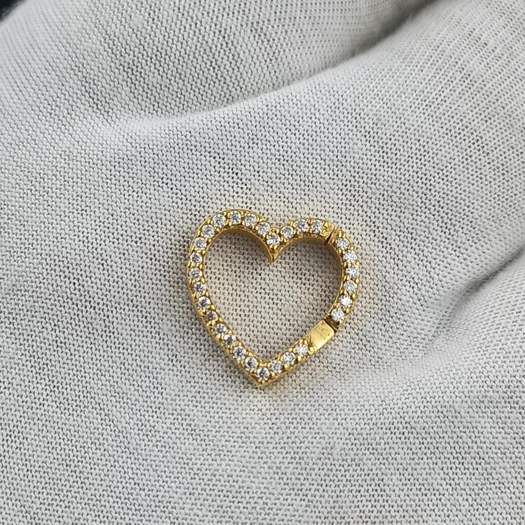 CZ Heart Carabiner Clasp, Gold Filled Pendant Enhancer, Sterling