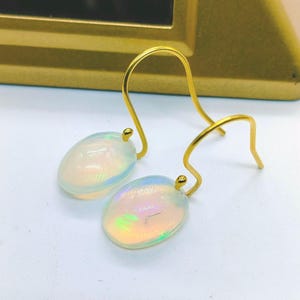 14K Solid Gold Ethiopian Opal Drop Earrings: October Birthstone