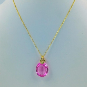 14K Gold Pink Topaz Pendant Necklace: Oval Gemstone Jewelry