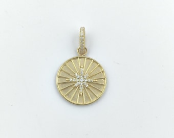 Colgante de disco de estrella de diamante, dije de plata de ley estriado