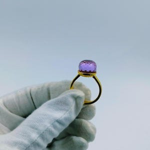 Anillo de amatista lavanda de talla brillante, anillo de amatista natural en plata de ley 925, anillo de lavanda púrpura, anillo de compromiso con amatista llamativo