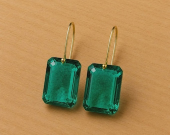 Boucles d'oreilles pendantes en tourmaline Paraiba, pendants rectangulaires en argent sterling