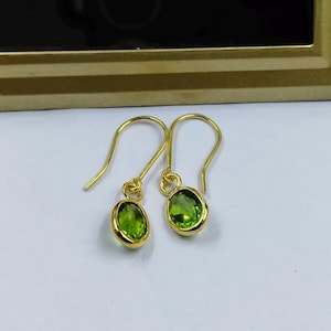 14k Gold Peridot Drop Earrings: August Birthstone, Handmade