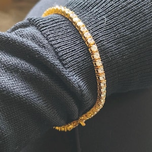 Tennisarmband met ronde diamanten, massief 14k massief goud, delicate bruidsarmband, dunne diamanten armband voor vrouwen, Moissanite-diamantenarmband