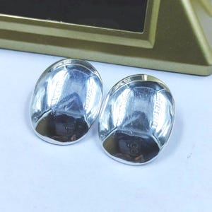 90s Silver Tone Earrings | Modernist Chunky Shiny Silver Tone Statement Earrings | Crooked Big Oval Earrings