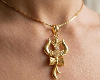 Lord Shiva Trishul Pendant, 925 Sterling Silver Pendant, Trishul Damru Charm, Oxidize Trident Pendant, Spiritual Necklace, Shiva Necklace