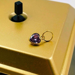 Heart Amethyst Charm, 18k Solid Gold Charm, Amethyst Charm, Gold Charm, Charm Pendant, Charm Necklace, Handmade Gold Charm, Gift for Her
